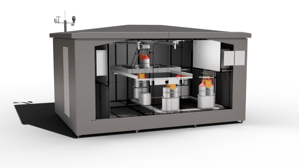 See trough of D400 fire fighting drone - HEISHA robot charging station See trough of D400 fire fighting drone