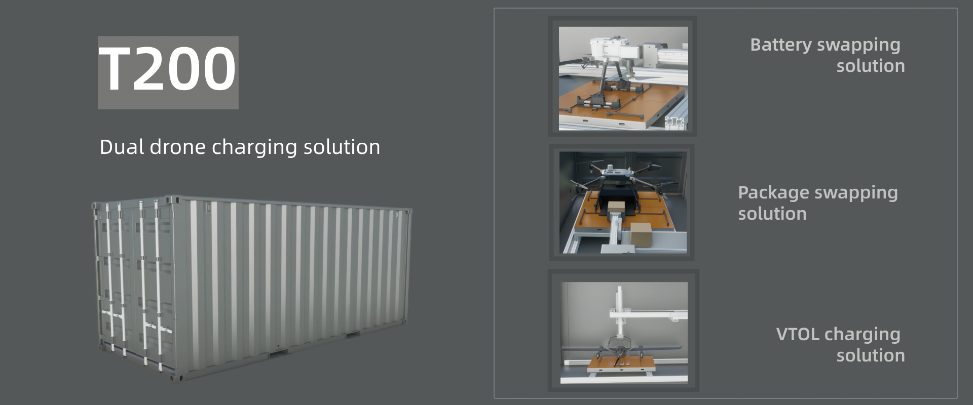 T200 dual drone charging solution-banner-01 - HEISHA robot charging station dual drone charging solution with a battery-swapping system