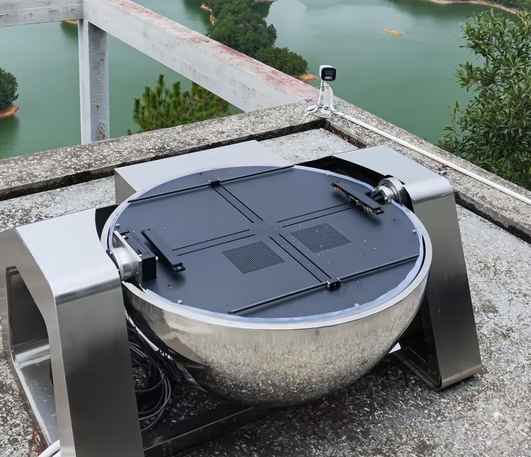 A custom sphere autonomous drone charging dock serves for park inspection