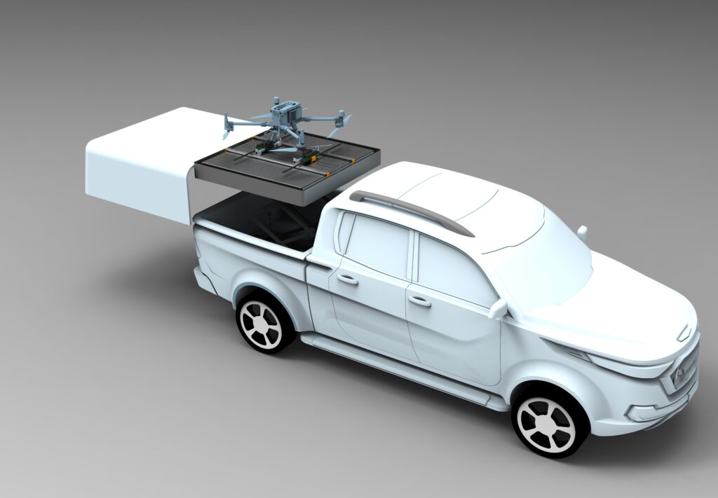 Drone dock for vehicle modification - HEISHA robot charging station Drone dock for Vehicle Modifications