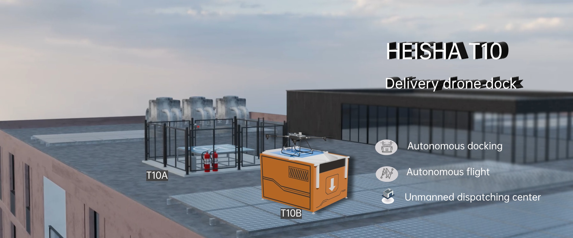 T10 delivery drone dock - HEISHA robot charging station T10 autonomous delivery drone dock