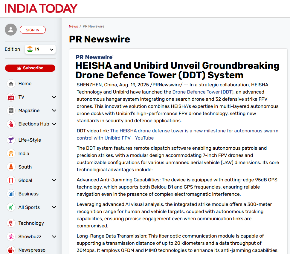 HEISHA Launches Drone Defence Tower, Garnering Coverage from Over 640 Media Outlets